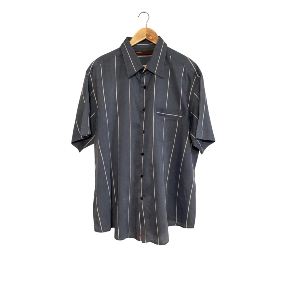 Perry Ellis Stripes Gray White Short Sleeves Cotton Size‎ XXL